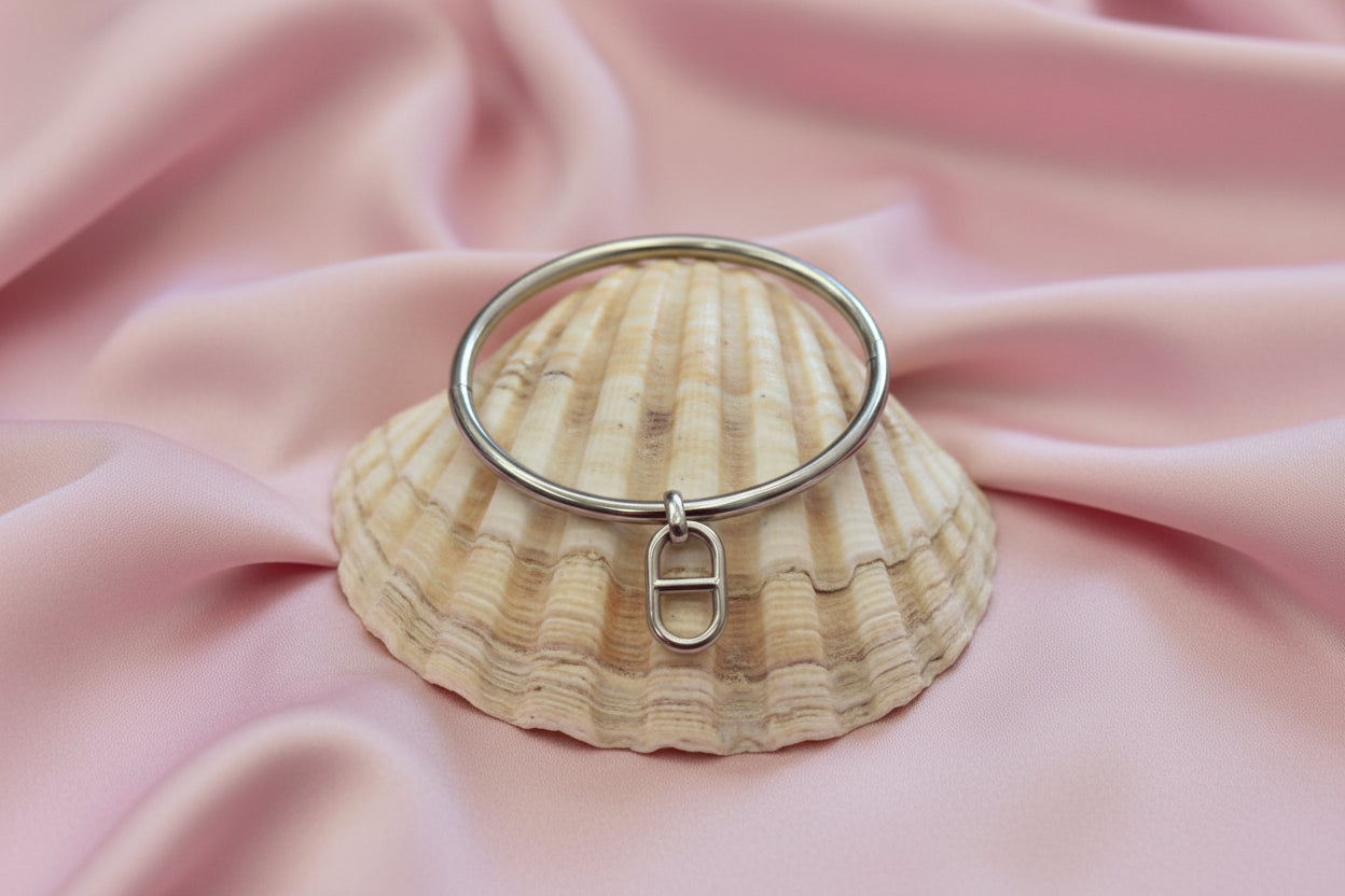 Bracelet-Jonc en acier inoxydable doré, breloque maille marine