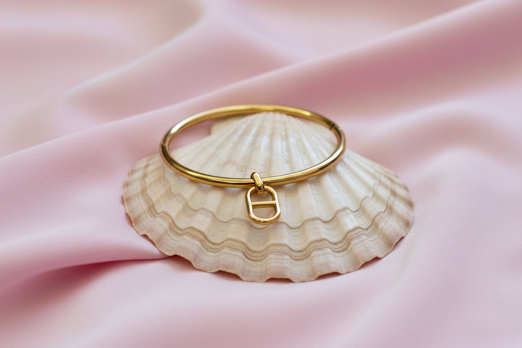 Bracelet-Jonc en acier inoxydable argenté, breloque maille marine