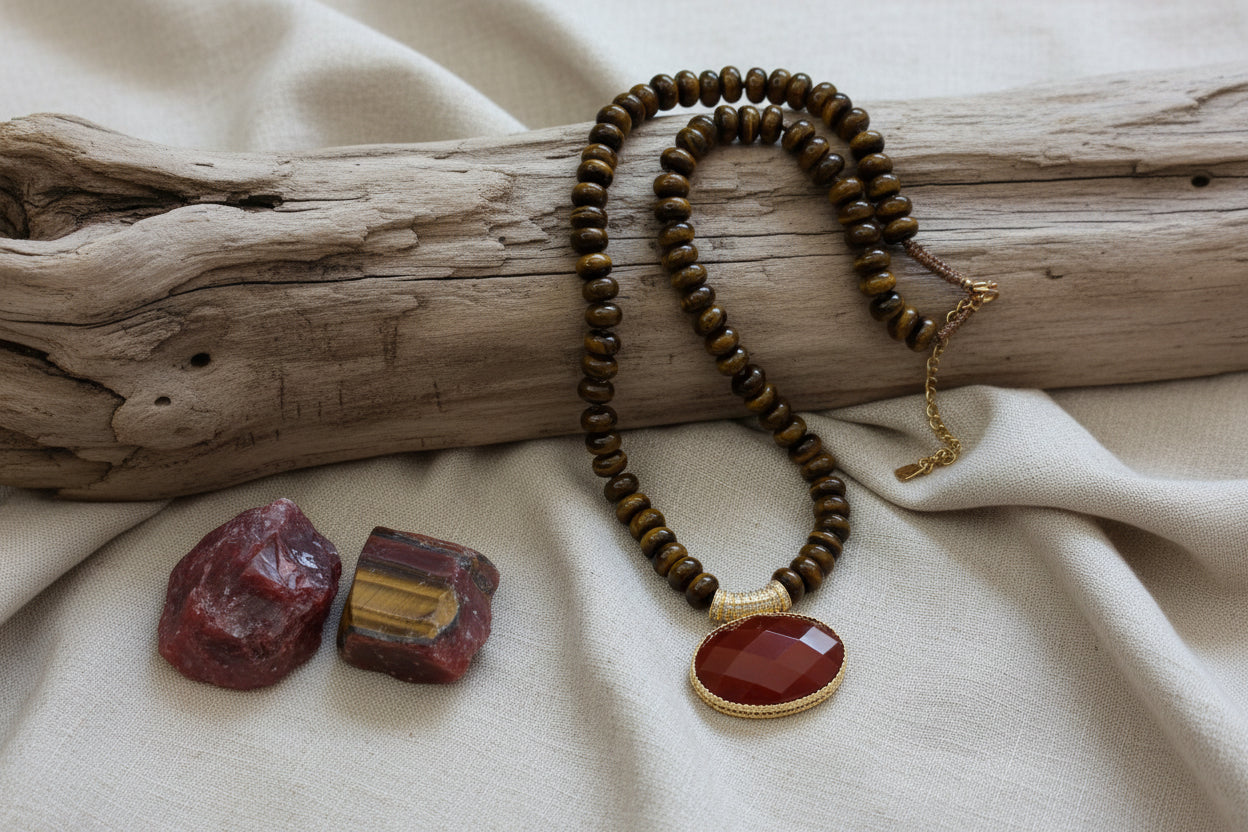 Collier en acier inoxydable, néphrite et amazonite