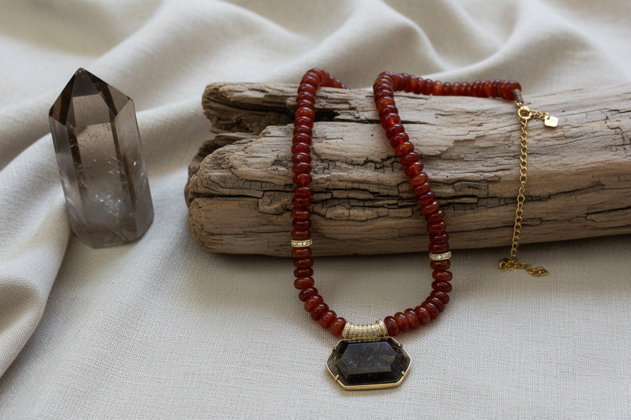 Collier en acier inoxydable, néphrite et amazonite