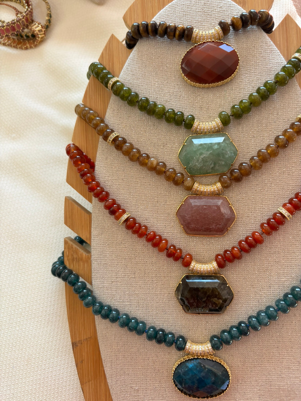 Collier en acier inoxydable, oeil de tigre et cornaline