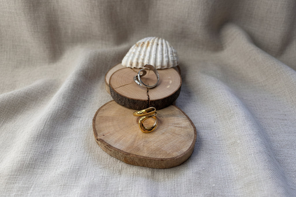 Bague acier inoxydable dorée ouverte