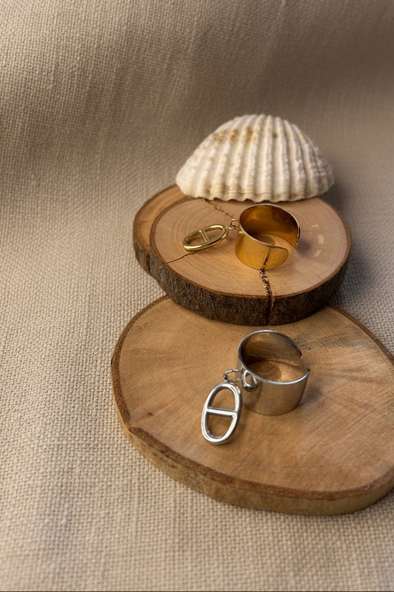 Bague acier inoxydable entrelac doré