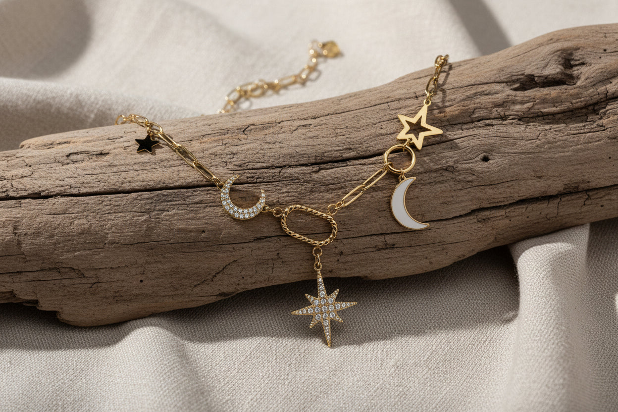 collier acier inoxydable argenté nuit étoilée