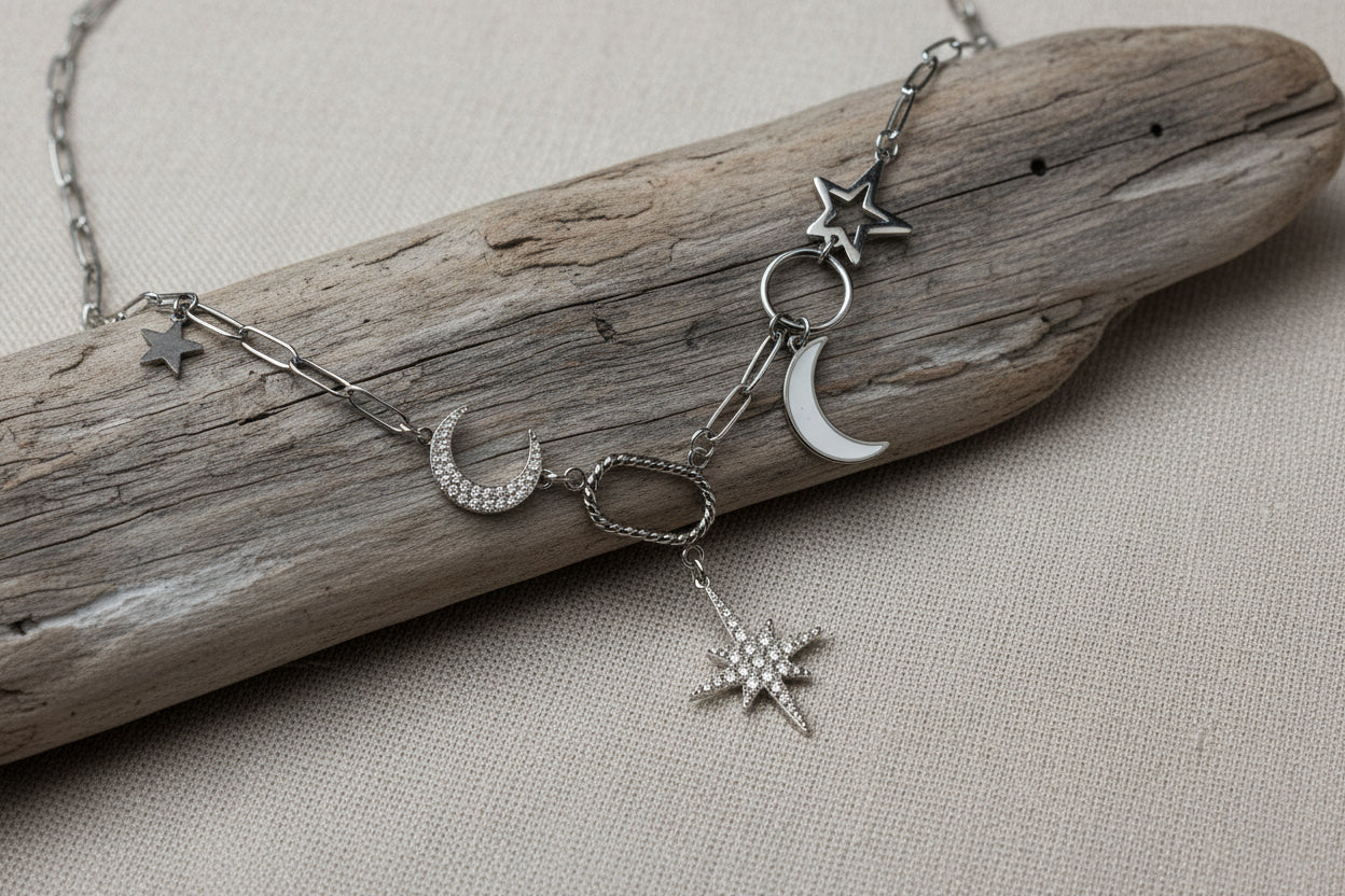 collier acier inoxydable argenté nuit étoilée