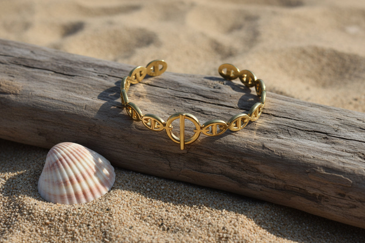 Bracelet acier inoxydable, doré, maille marine inspiration