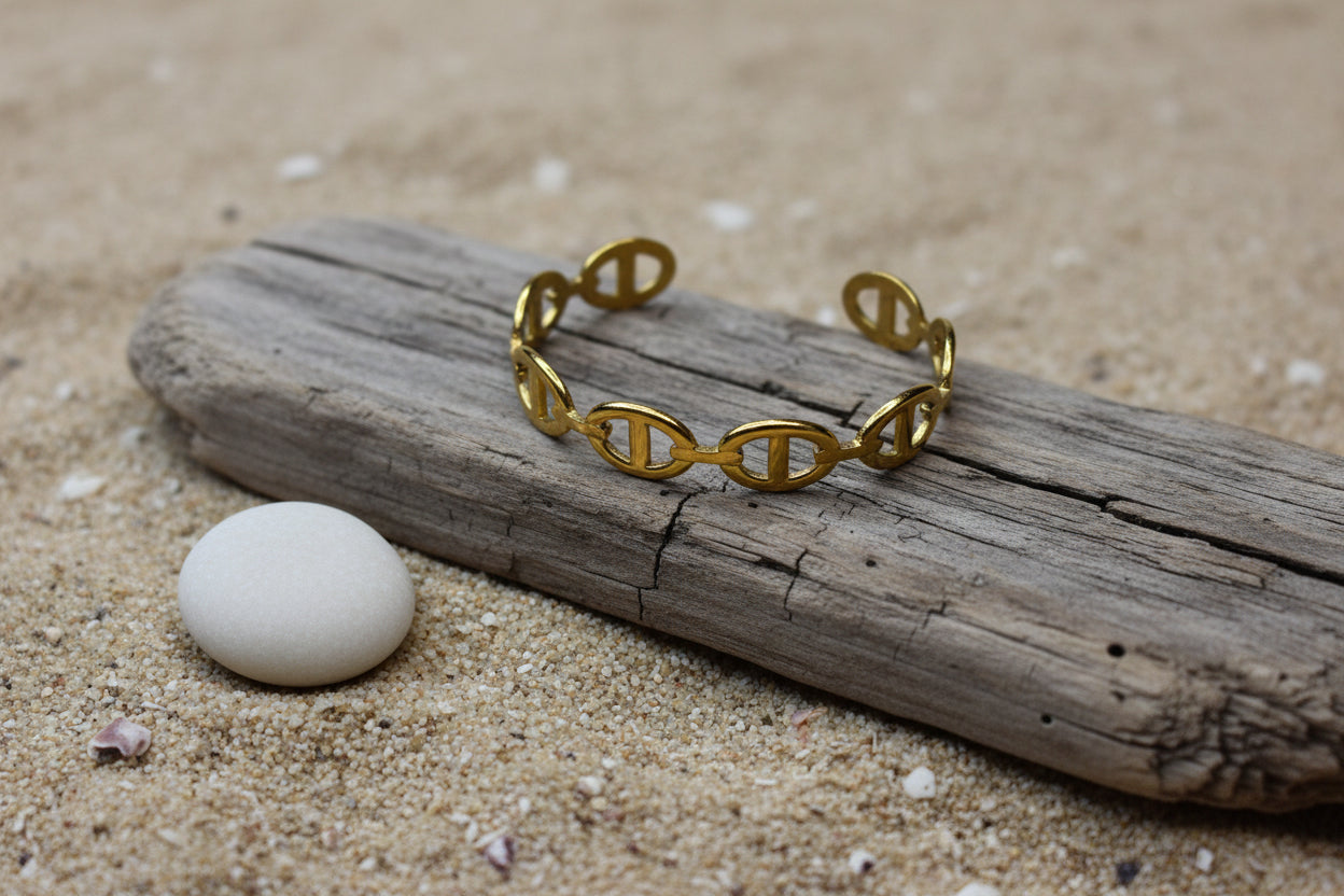 Bracelet acier inoxydable, doré, maille marine