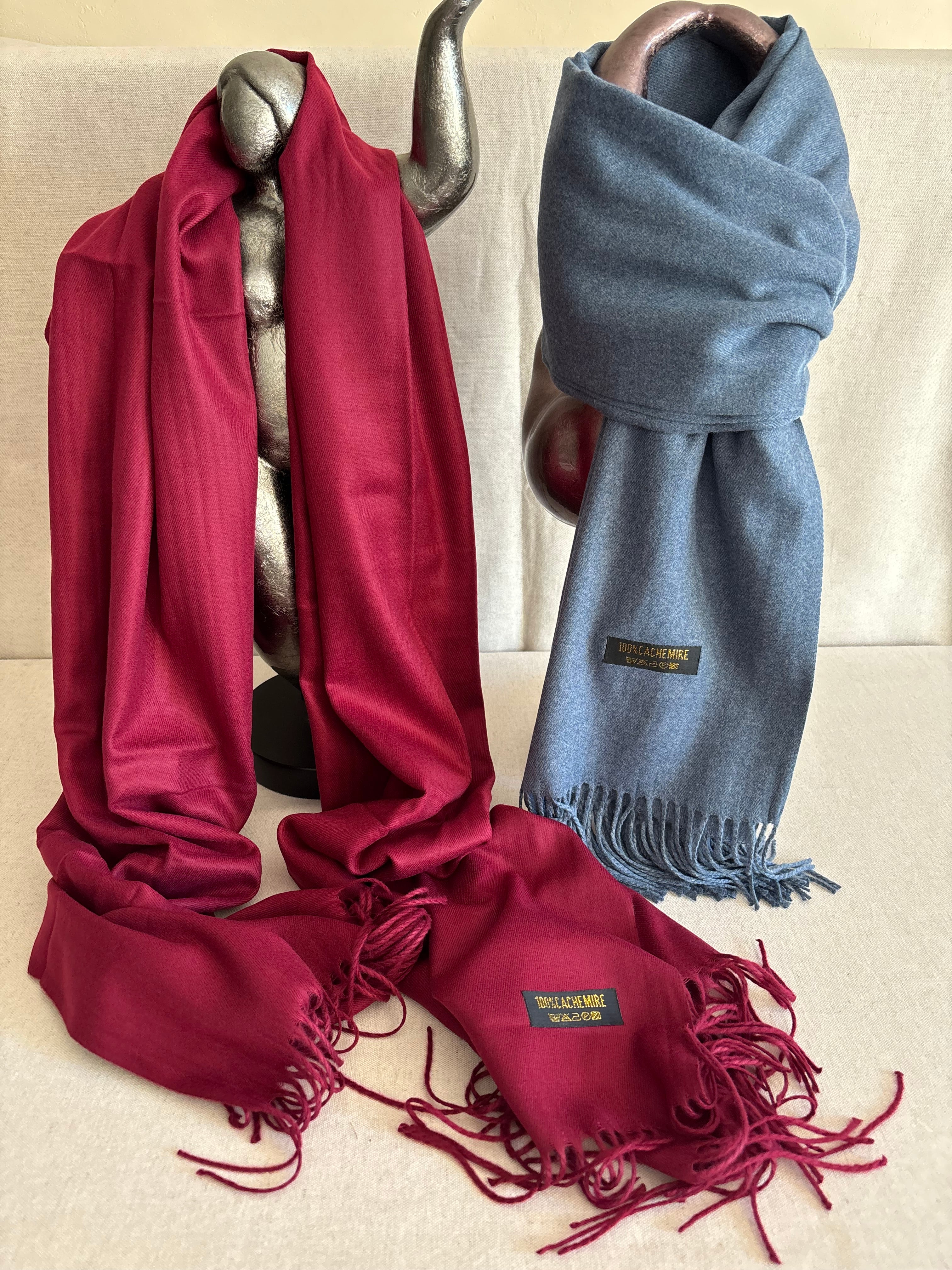 Echarpe 100% cachemire  bleu denim