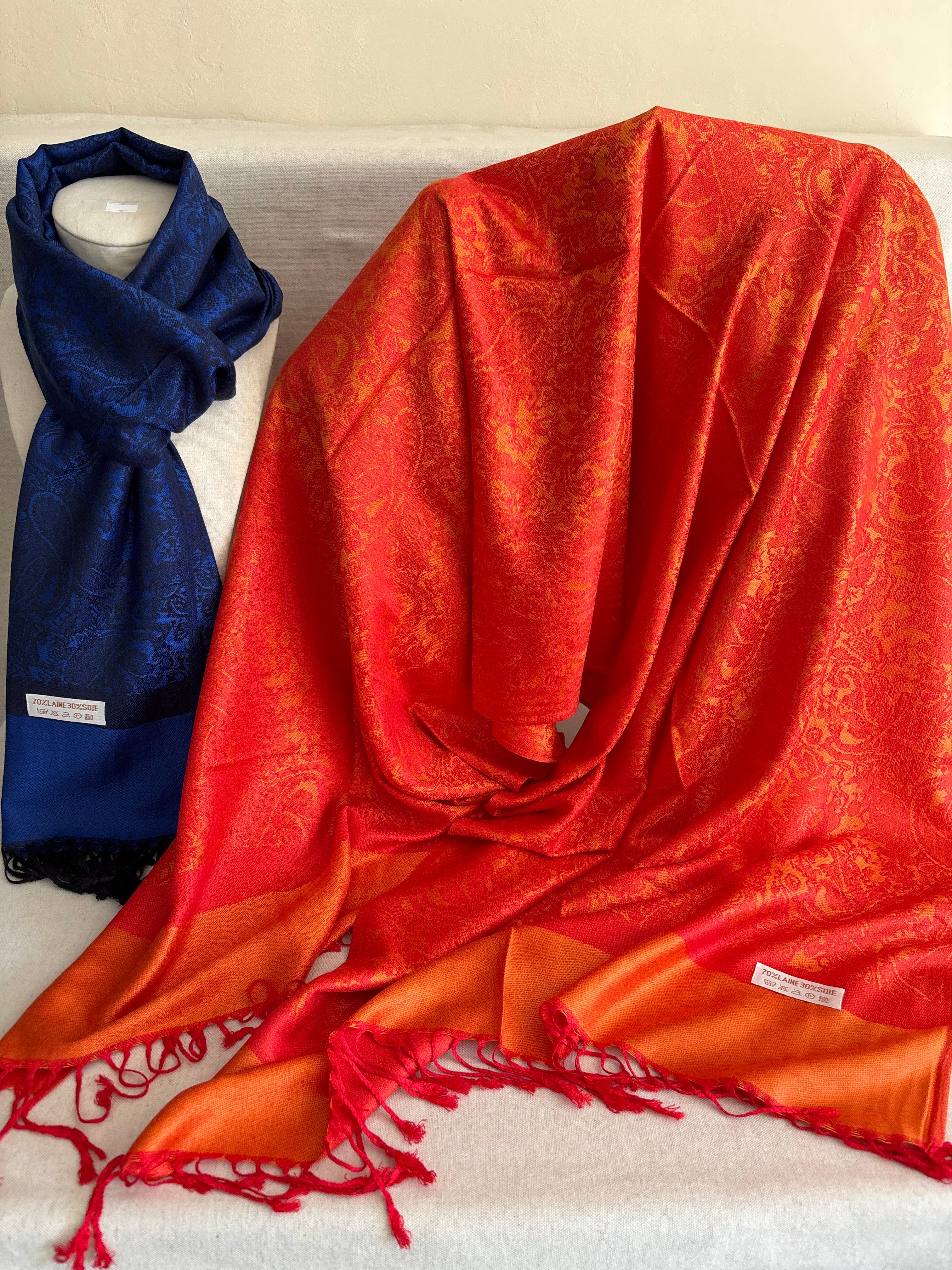 Echarpe Pashmina orange  70% laine 30% soie