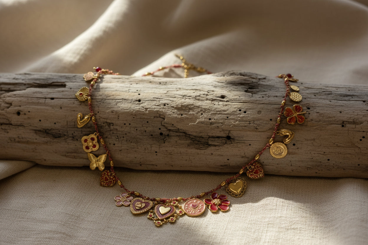 Collier acier inoxydable doré avec breloques bleues