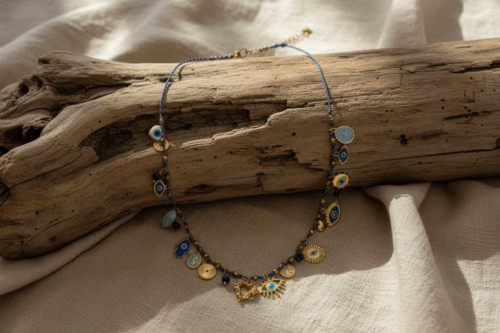 Collier acier inoxydable doré avec breloques roses