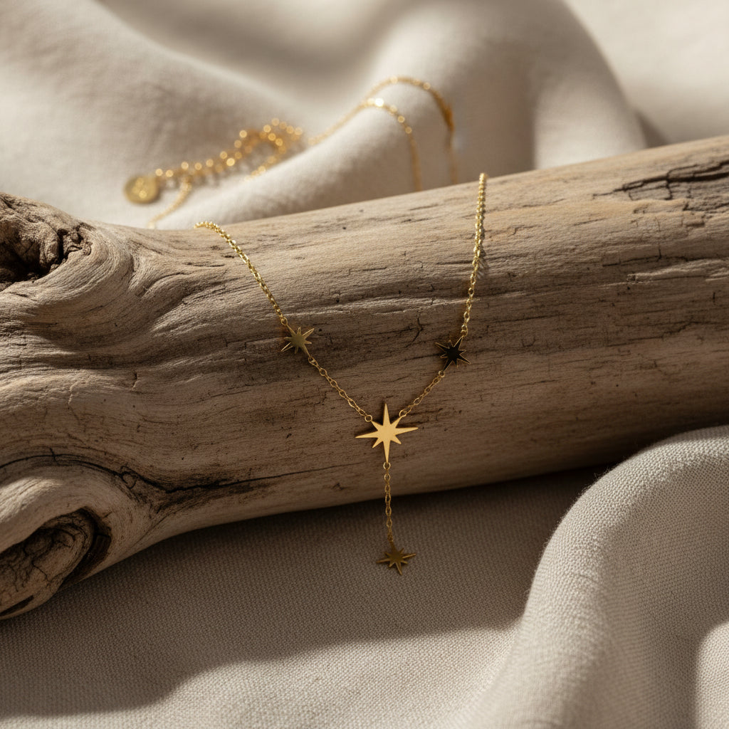 collier acier inoxydable doré étoile polaire