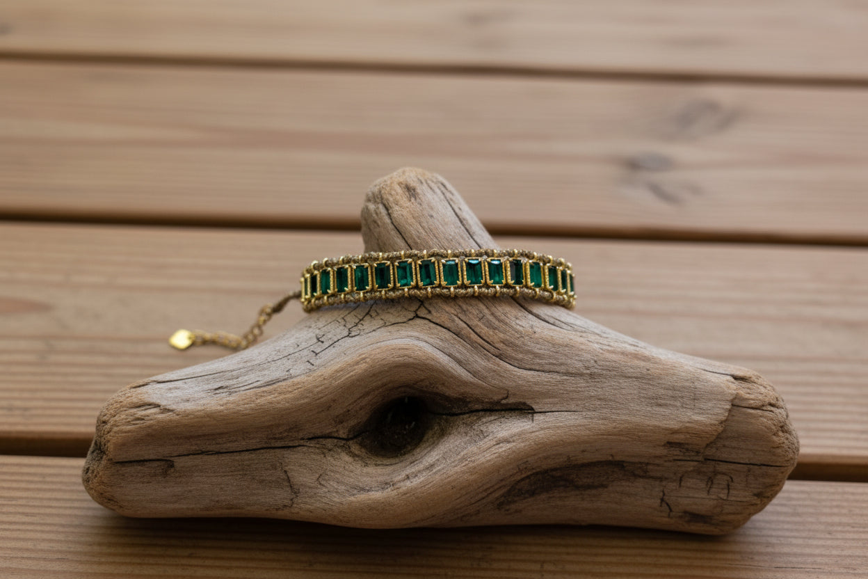 Bracelet brésilien en acier inoxydable doré et pierre du soleil