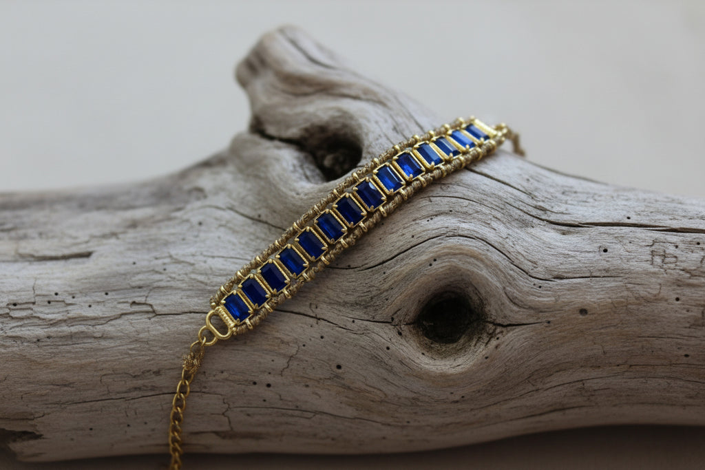 Bracelet brésilien en acier inoxydable doré et pierre du soleil